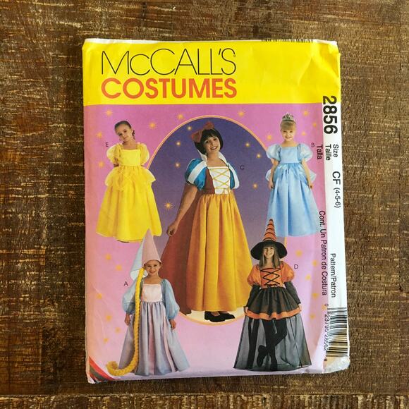 McCalls Sewing Pattern 2856 Costume Cinderella Rapunzel Belle Princess 4-6 UNCUT - Picture 1 of 2